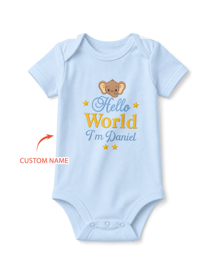 Hello World Elephant, Personalized Custom Baby Onesie, Gift For Babies