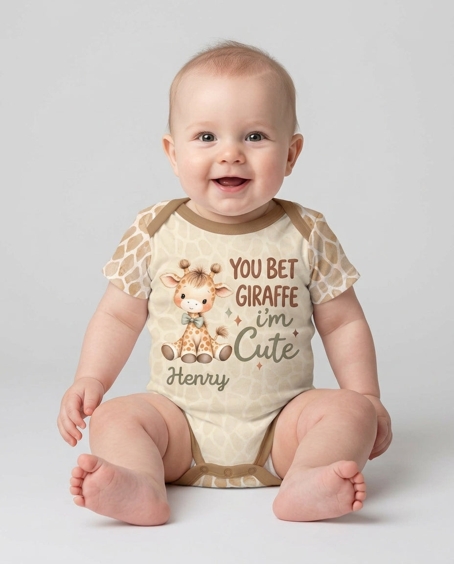 Personalized You Bet Giraffe I'm Cute Bamboo Bodysuit