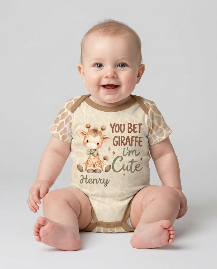 Personalized You Bet Giraffe I'm Cute Bamboo Bodysuit