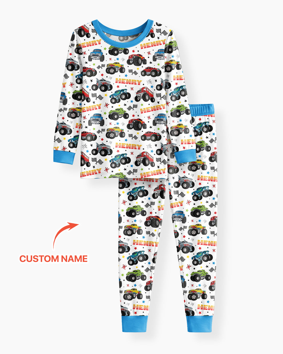 Personalized Monster Trucks Bamboo Two Piece Long Sleeve Pajama Set