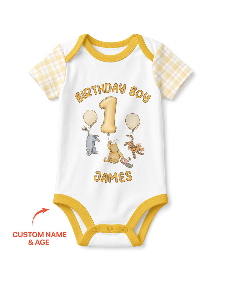 Little Bear Birthday Custom Name And Age Balloon Bamboo Bodysuit