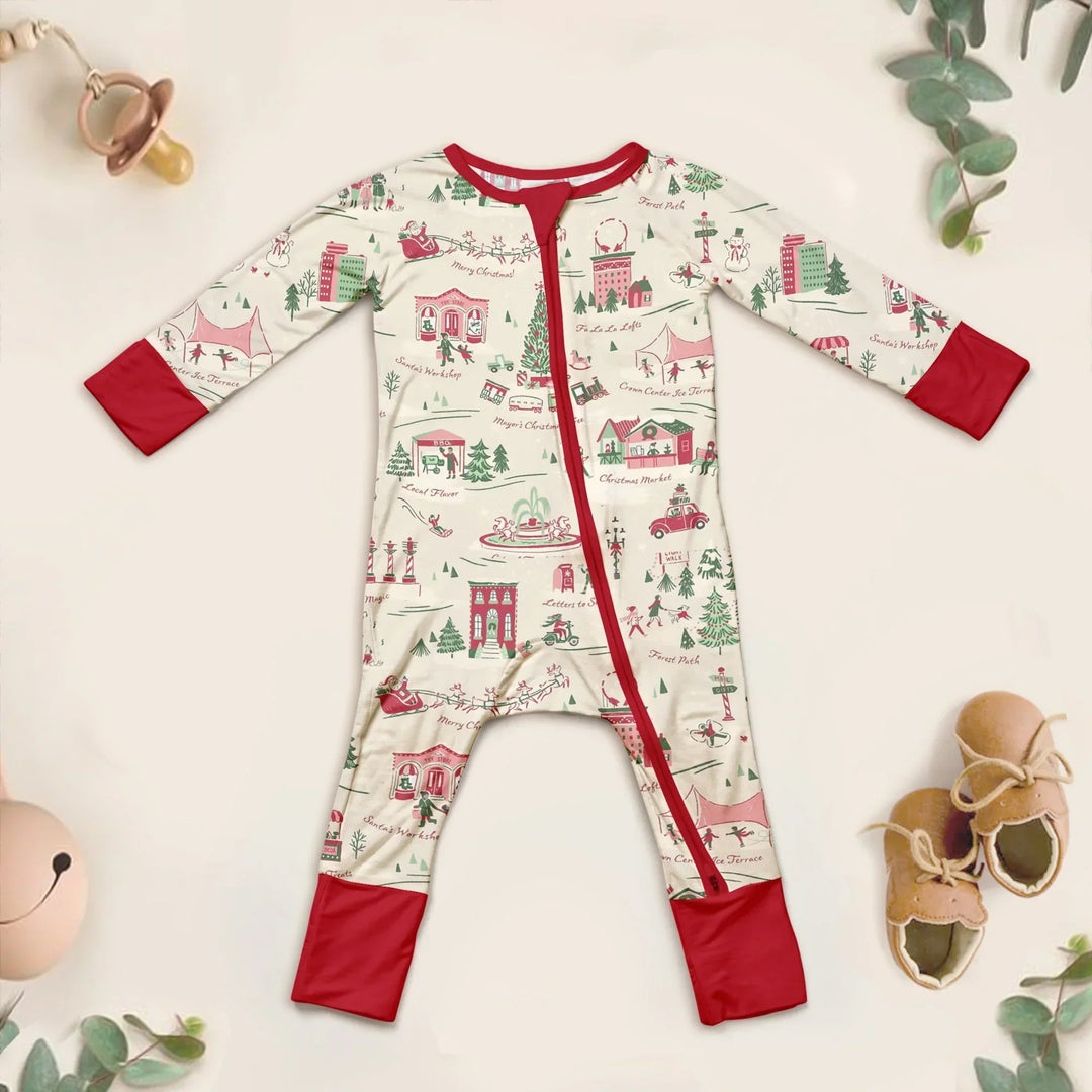 Christmas Village Bamboo Zipper Pajamas for Infants - Enchanting & Comfortable , Christmas Village Bamboo Zipper Pajamas for Infants - Enchanting & Comfortable - Long Zippy / 0-3M