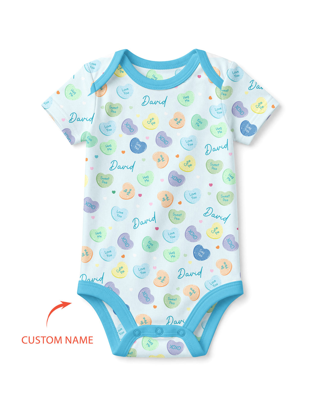 Custom Name Colorful Candy Hearts Family Matching Bamboo Bodysuit