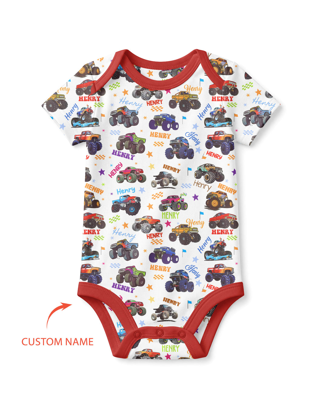 Monster Truck Custom Name Bamboo Bodysuit