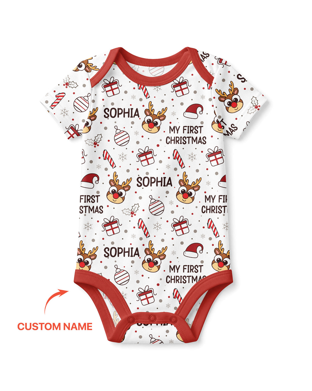 Custom Name Reindeer Doodle My First Christmas Bamboo Bodysuit