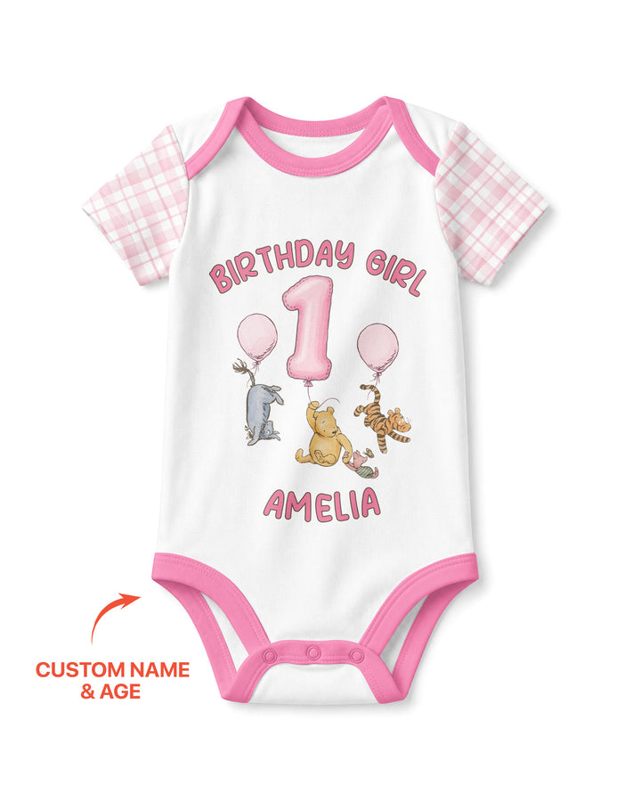 Little Bear Birthday Custom Name And Age Balloon Bamboo Bodysuit