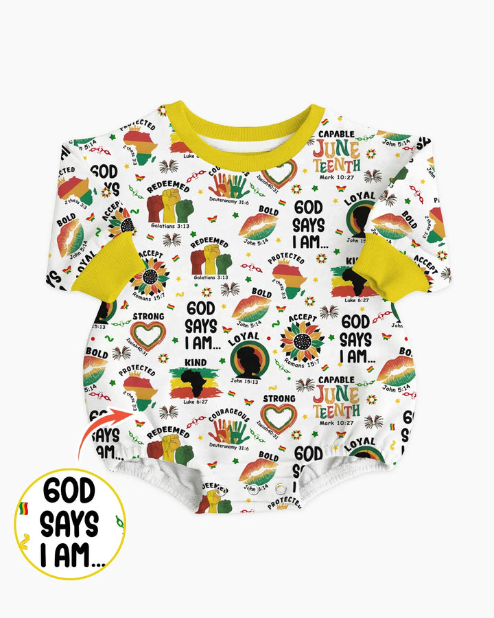 God Says I Am Juneteenth Bamboo Bubble Romper