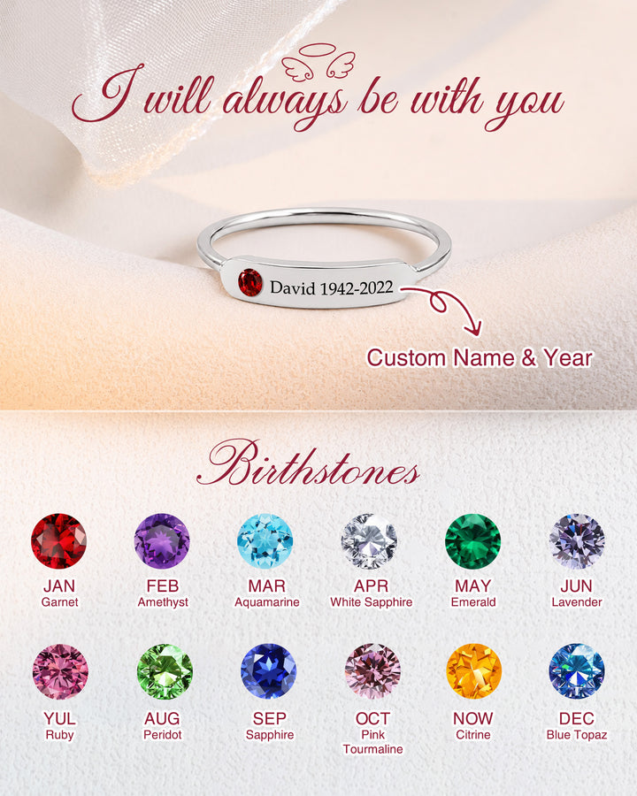 Personalized Name & Birthstone Memorial Ring