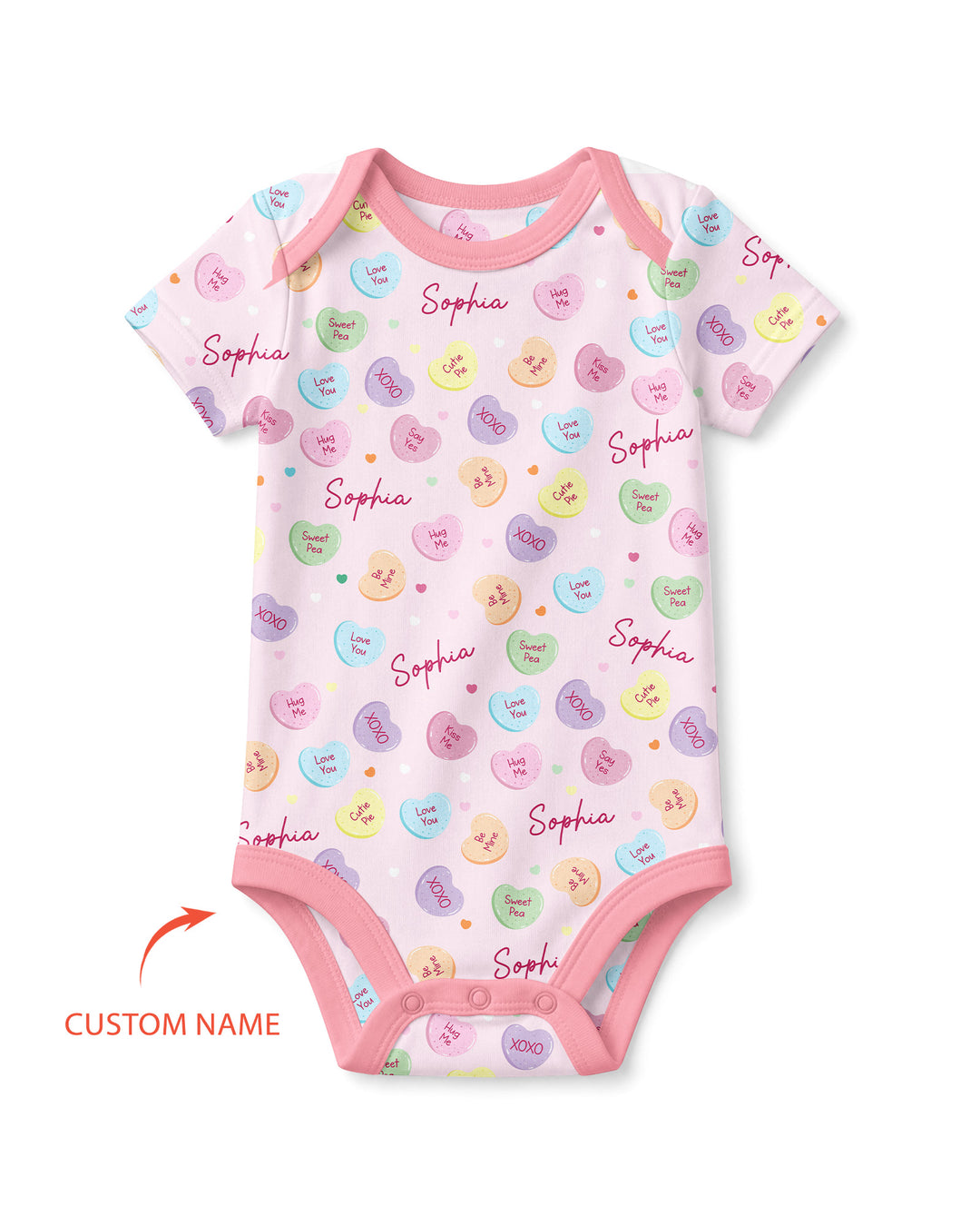 Custom Name Colorful Candy Hearts Family Matching Bamboo Bodysuit