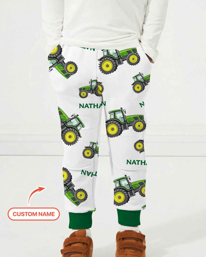 Custom Name Green Tractors Matching Daddy & Me Bamboo Jogger