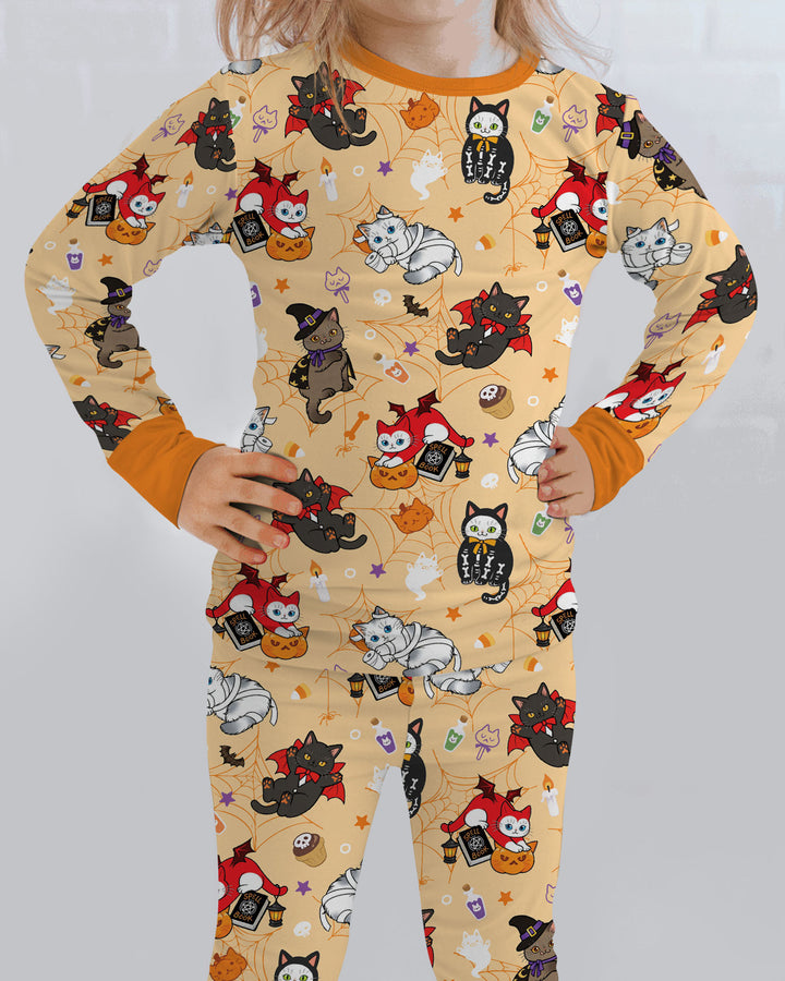Spooky Kittie Bamboo Two Piece Long Sleeve Pajama Set