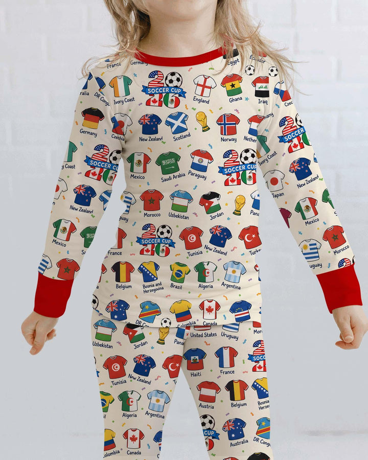 2026 Soccer World Jersey Flag Bamboo Two Piece Long Sleeve Pajama Set