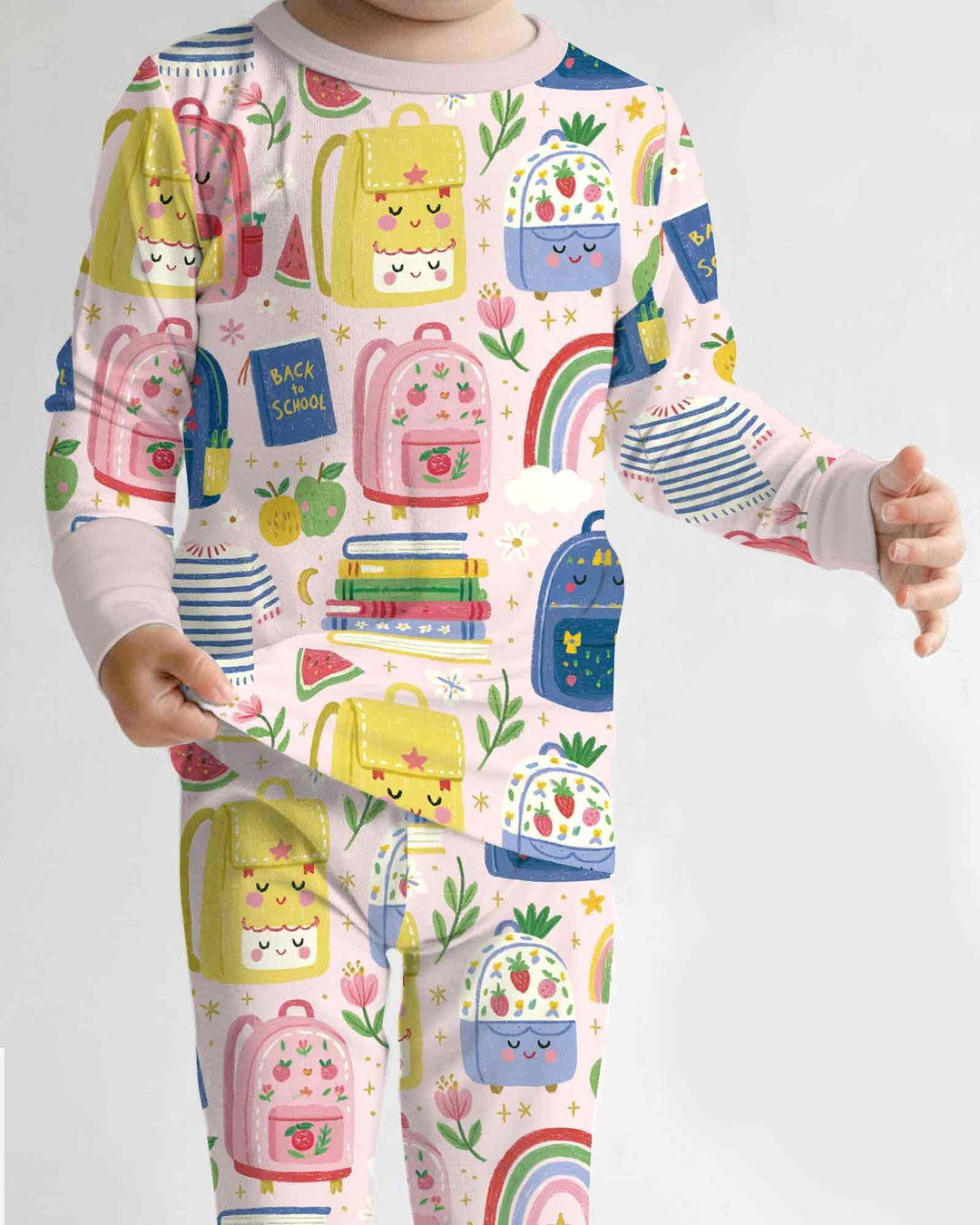 Sweet Rainbow School Adventure Bamboo Two Piece Long Sleeve Pajama Set