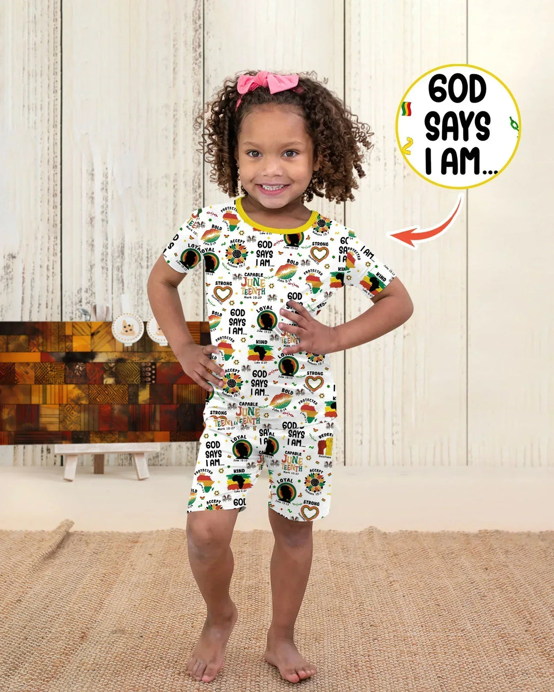 God Says I Am Juneteenth Bamboo Two Piece Short Sleeve Shorts Pajama Set
