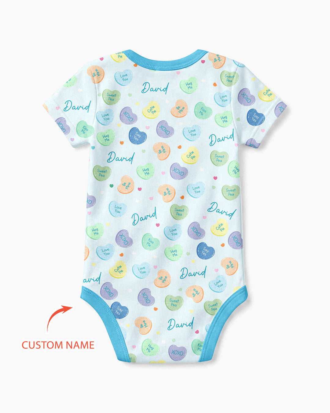 Custom Name Colorful Candy Hearts Family Matching Bamboo Bodysuit
