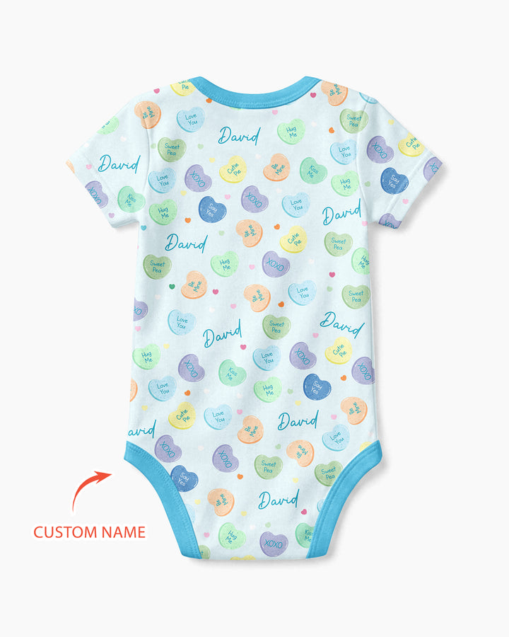 Custom Name Colorful Candy Hearts Family Matching Bamboo Bodysuit