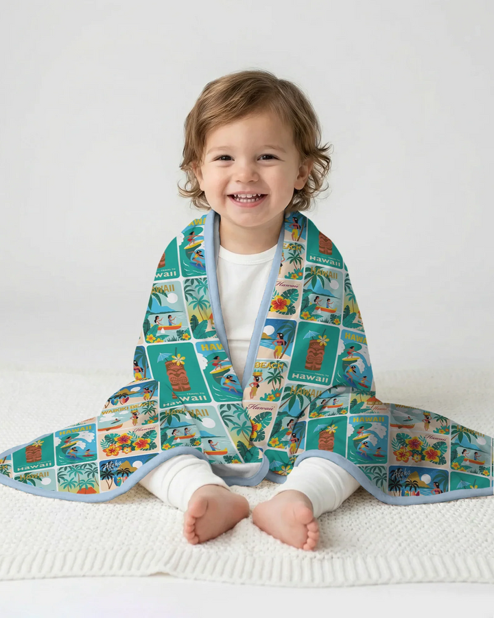 Aloha Postcard Paradise Bamboo Blanket