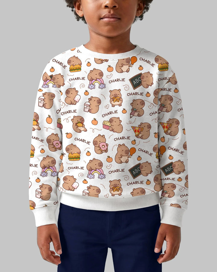 Custom Name Cute Capybara Bamboo Crewneck Sweatshirt