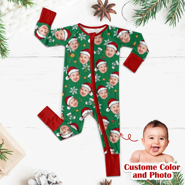 Christmas Custom Face Convertible Zippered Romper , Christmas Custom Face Convertible Zippered Romper - Newborn