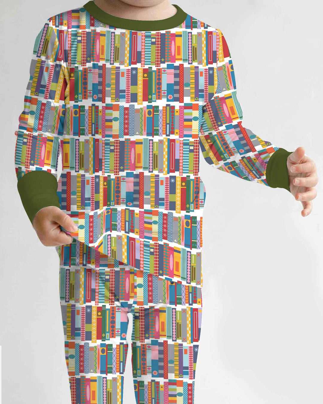 Rainbow Bookshelf Bamboo Two Piece Long Sleeve Pajama Set