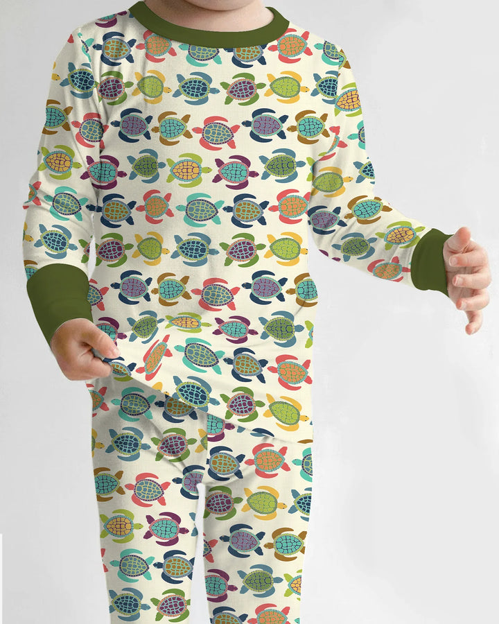 Happy Turtle Parade Bamboo Two Piece Long Sleeve Pajama Set