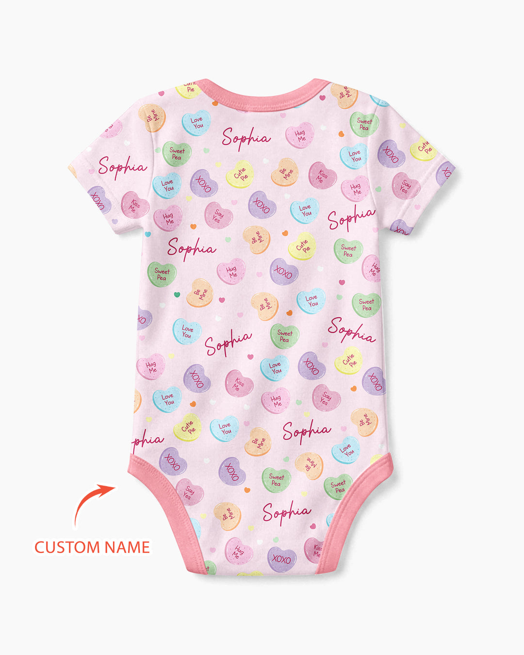 Custom Name Colorful Candy Hearts Family Matching Bamboo Bodysuit