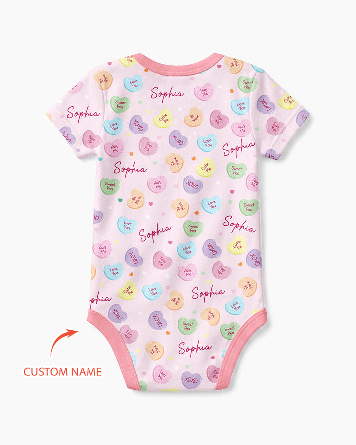 Custom Name Colorful Candy Hearts Family Matching Bamboo Bodysuit