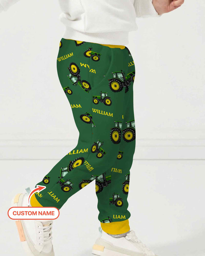 Custom Name Green Tractors Matching Daddy & Me Bamboo Jogger