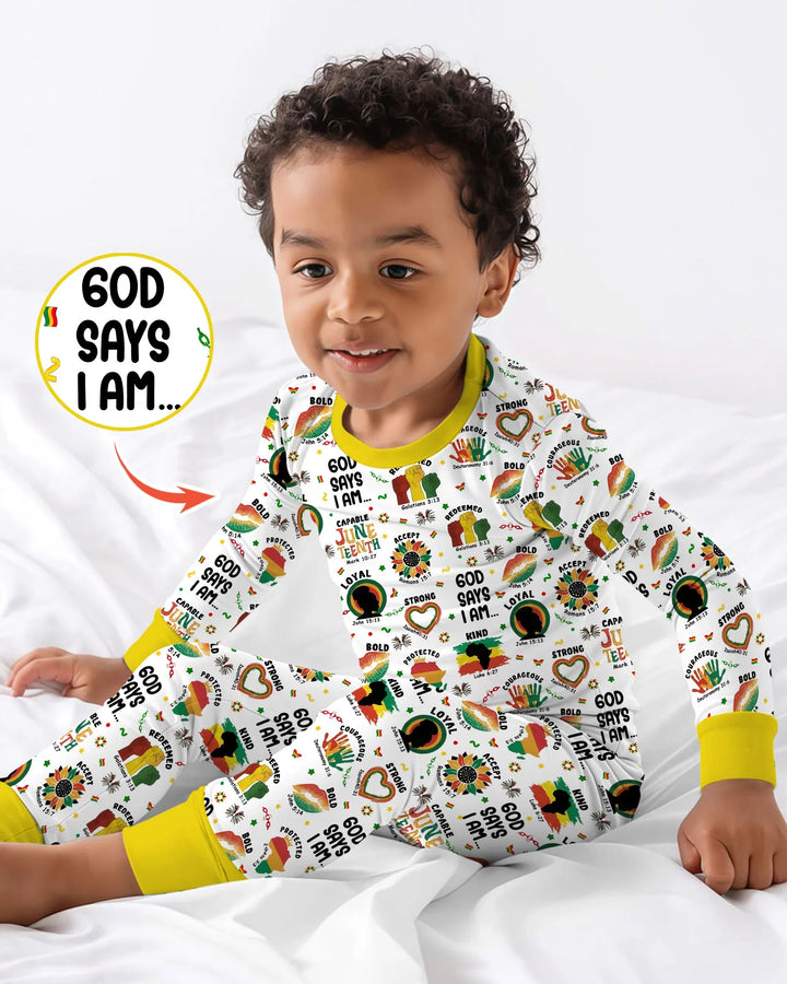 God Says I Am Juneteenth Bamboo Two Piece Long Sleeve Pajama Set