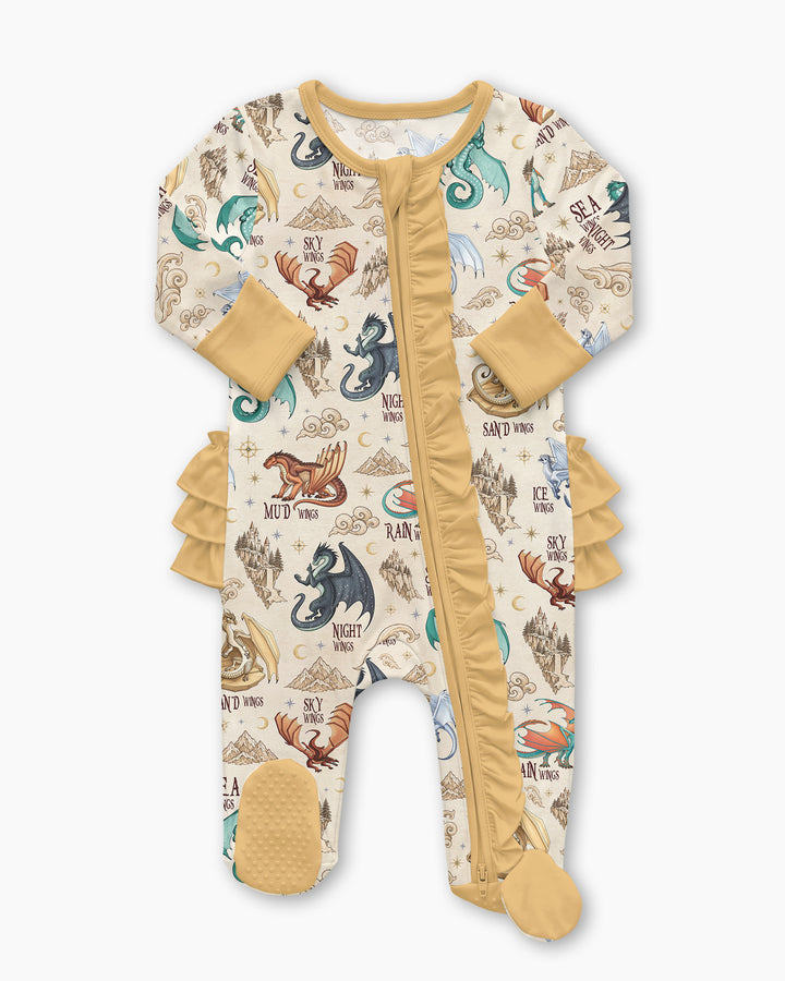 Elemental Dragons Bamboo Zipper Ruffle Footie