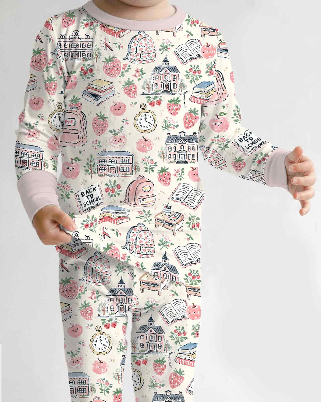 Coquette Strawberry School Days Bamboo Two Piece Long Sleeve Pajama Set