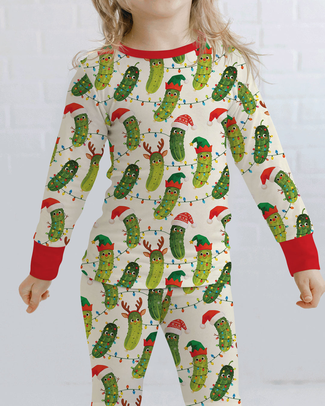Cheerful Christmas Pickle Bamboo Two Piece Long Sleeve Pajama Set