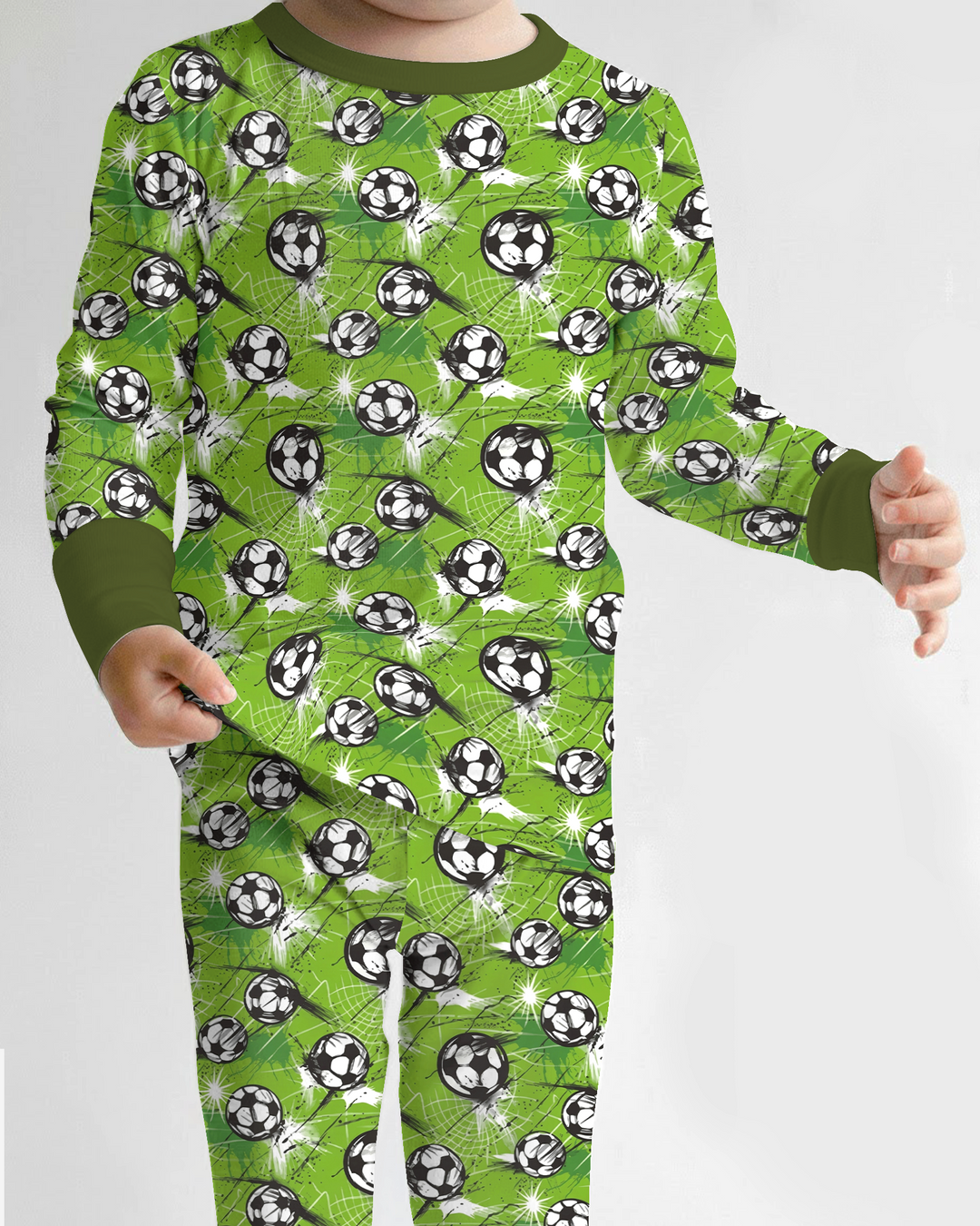 Green Soccer Energy Bamboo Two Piece Long Sleeve Pajama Set