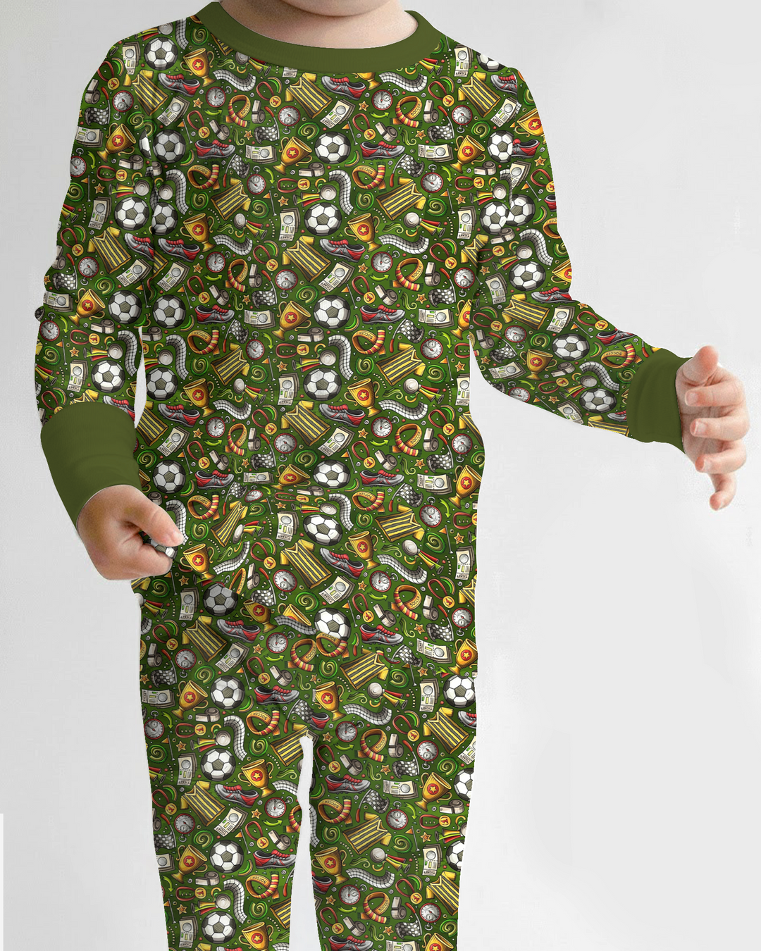 Green Soccer All-Star Bamboo Two Piece Long Sleeve Pajama Set