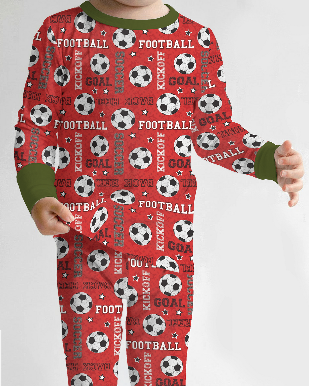 Red Soccer Ball Bamboo Two Piece Long Sleeve Pajama Set