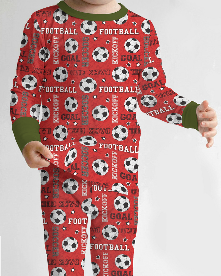 Red Soccer Ball Bamboo Two Piece Long Sleeve Pajama Set