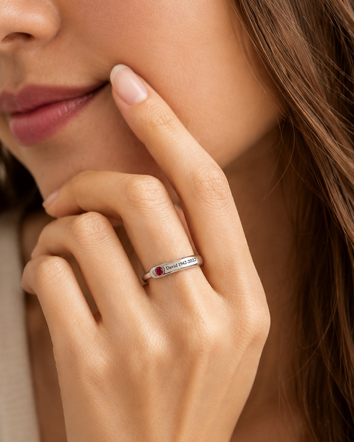 Personalized Name & Birthstone Memorial Ring
