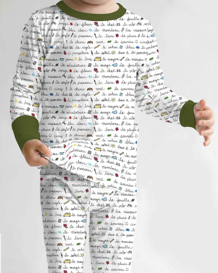 French Classroom Notes Bamboo Two Piece Long Sleeve Pajama Set