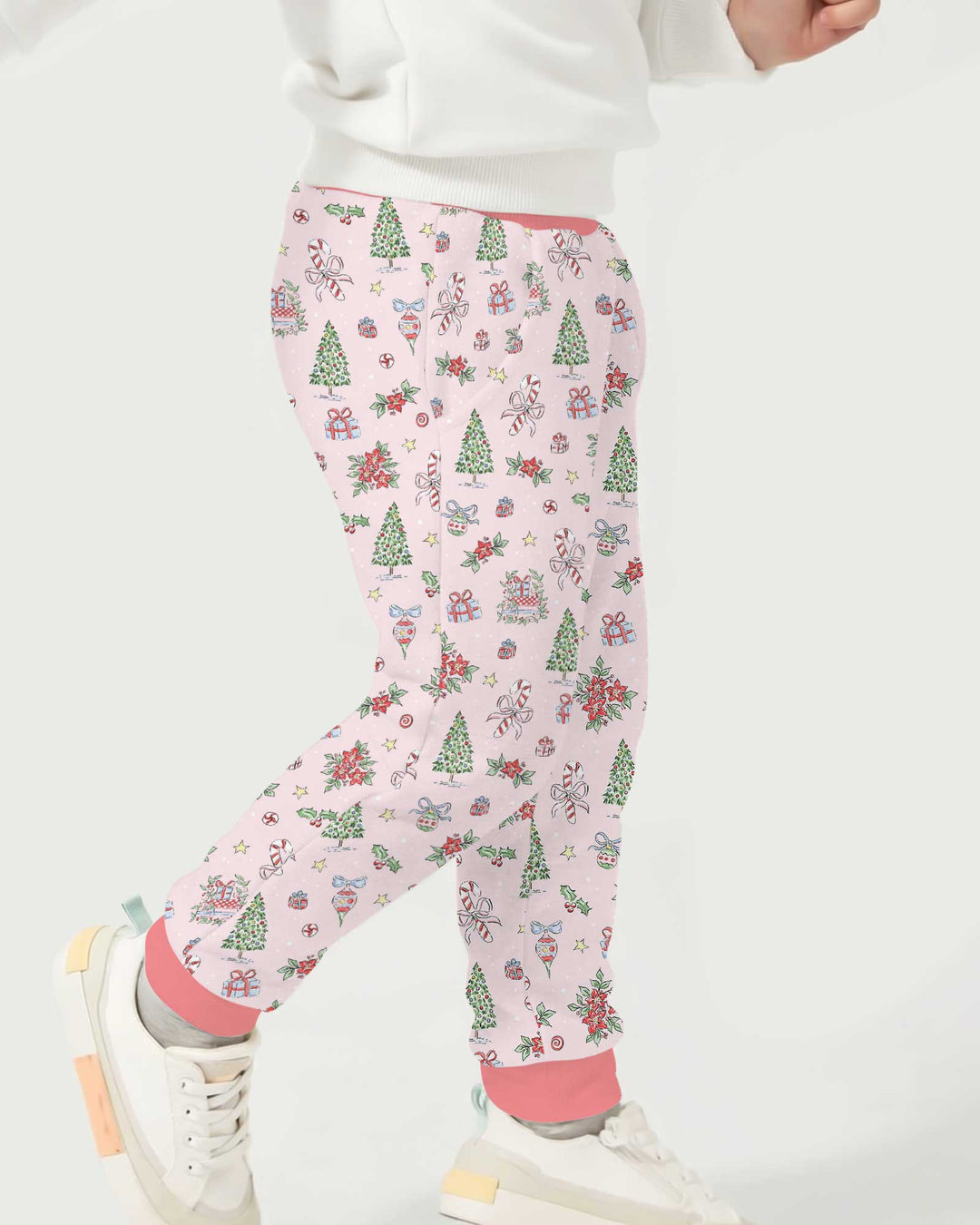 Watercolor Pink Christmas Holidays Christmas Tree Gifts Candy Cane Bamboo Jogger