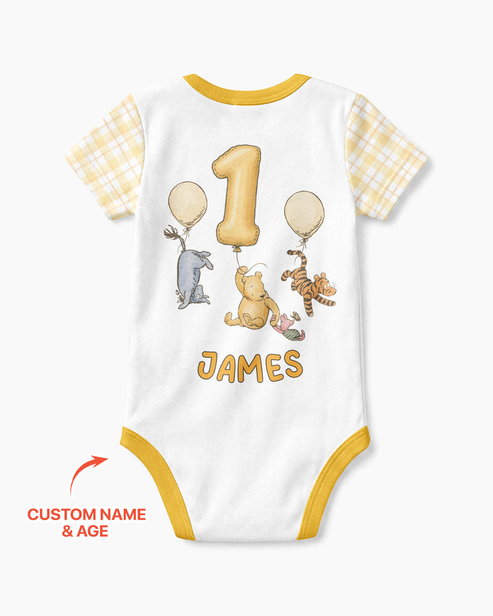 Little Bear Birthday Custom Name And Age Balloon Bamboo Bodysuit