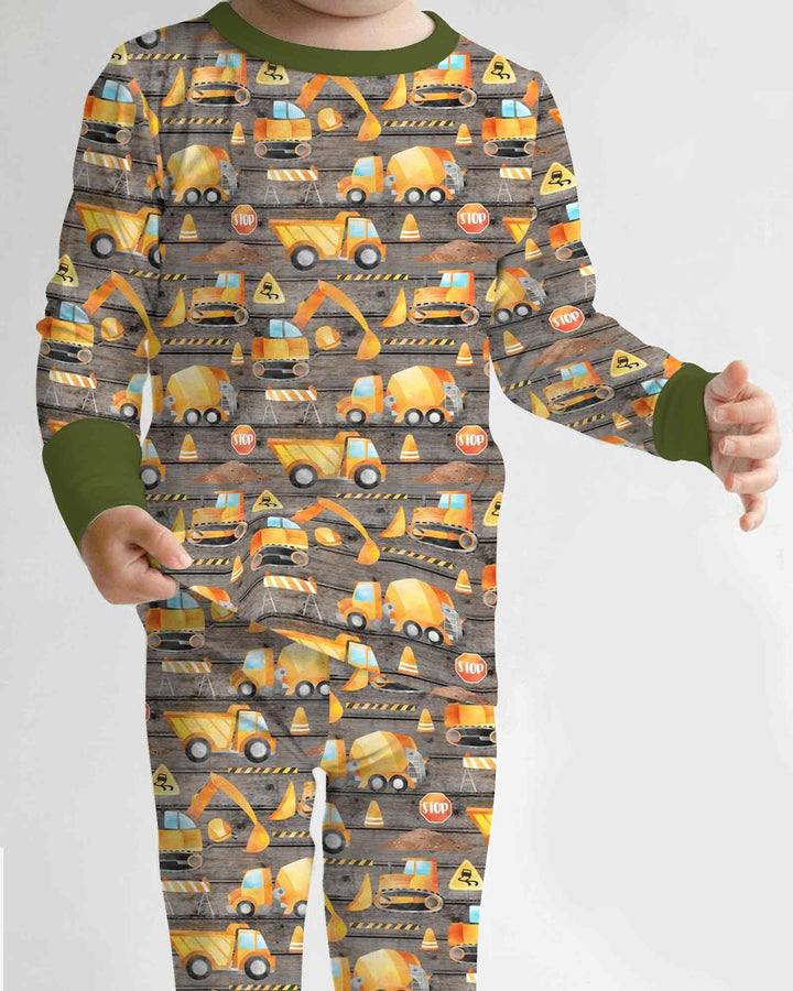 Construction Vehicles Bamboo Two Piece Long Sleeve Pajama Set