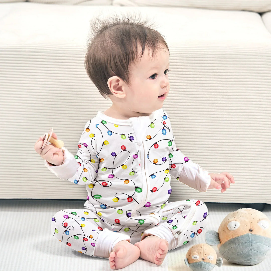 Baby's First Christmas Lights Pajamas - Colorful & Cozy , Baby's First Christmas Lights Pajamas - Colorful & Cozy - Long Zippy / 0-3M