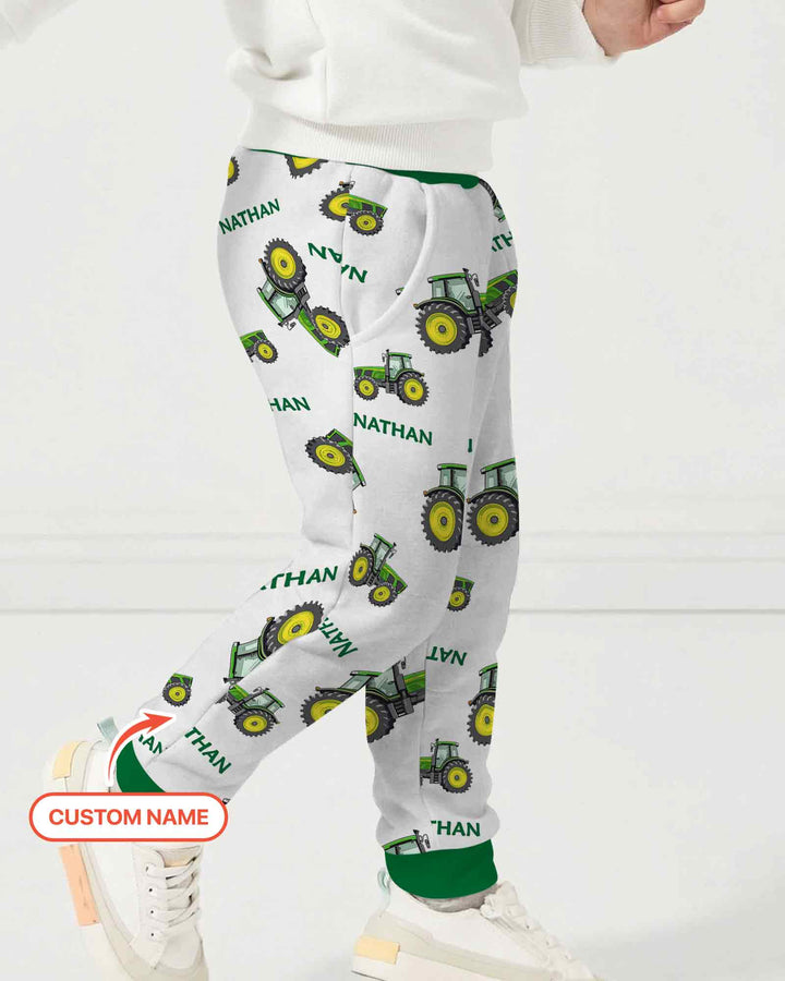 Custom Name Green Tractors Matching Daddy & Me Bamboo Jogger