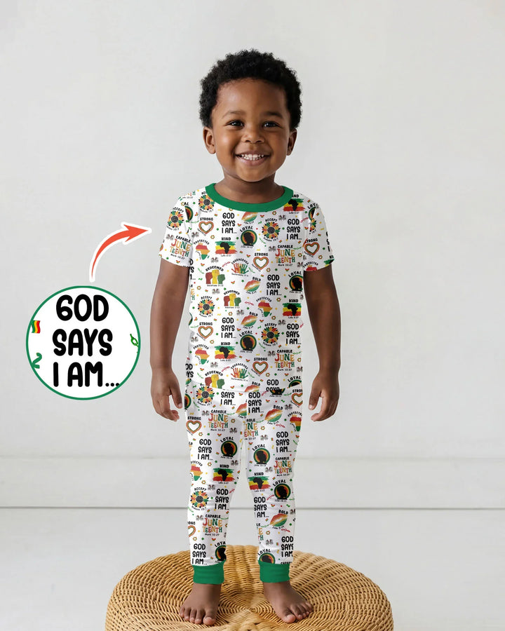 God Says I Am Juneteenth Bamboo Two Piece Short Sleeve Pajama Set