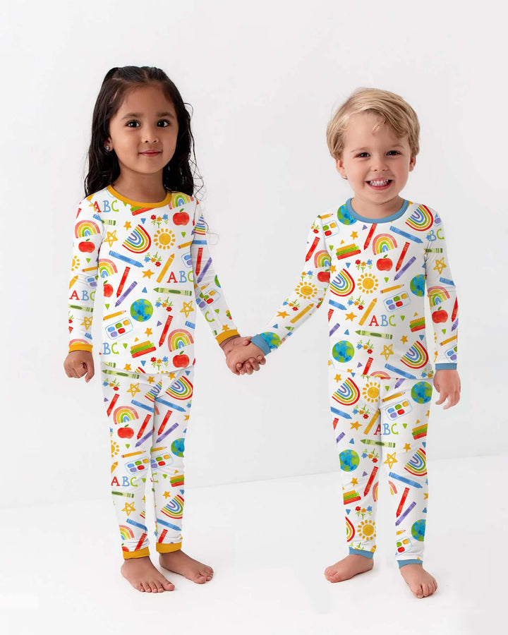 School Scribbles Bamboo Two Piece Long Sleeve Pajama Set