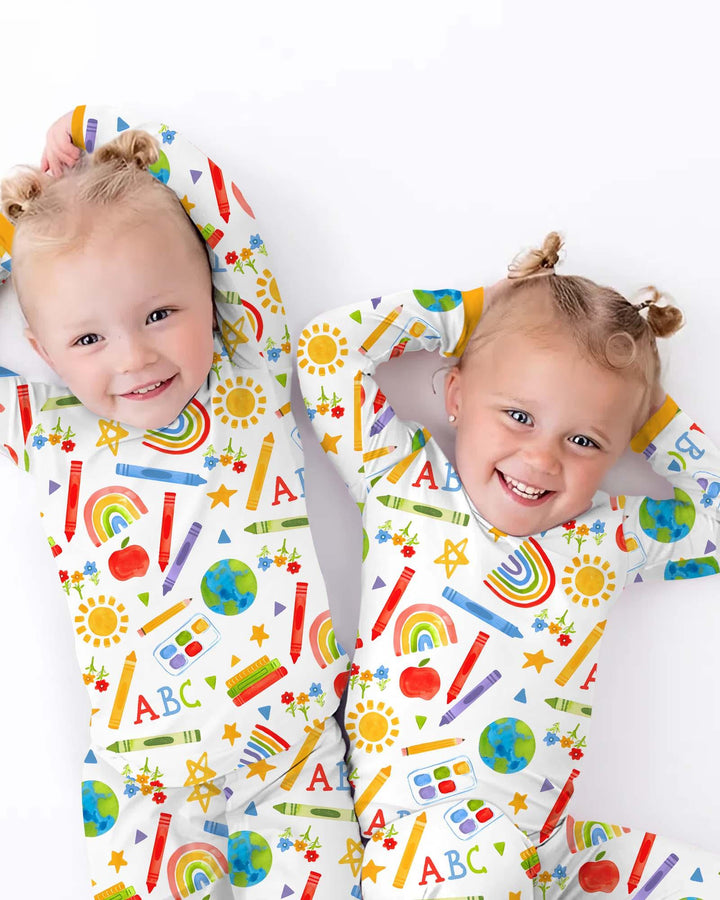 School Scribbles Bamboo Two Piece Long Sleeve Pajama Set