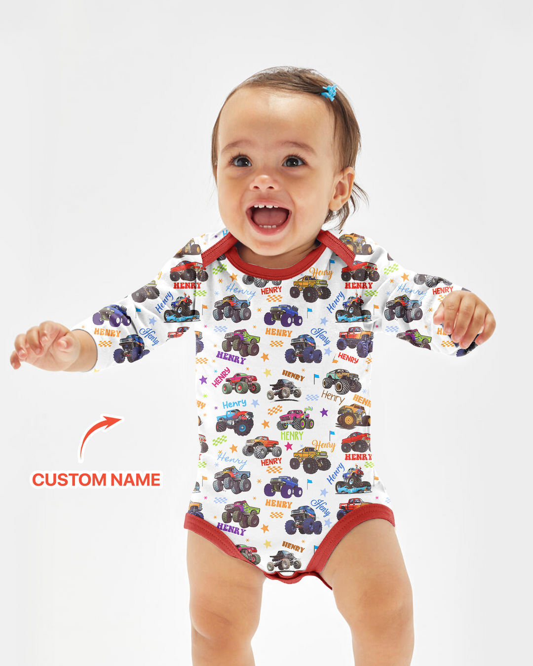 Monster Truck Custom Name Bamboo Bodysuit
