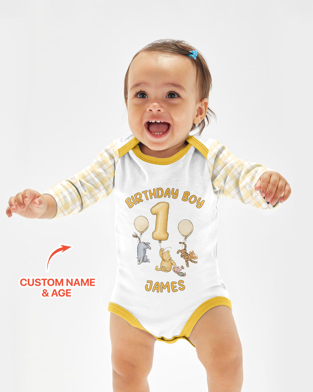 Little Bear Birthday Custom Name And Age Balloon Bamboo Bodysuit