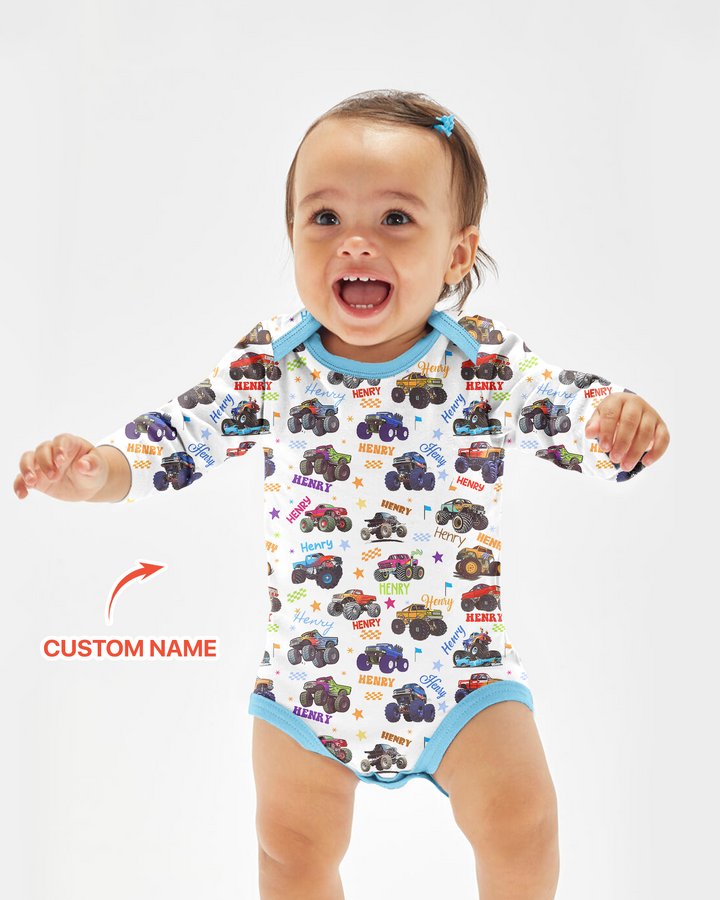 Monster Truck Custom Name Bamboo Bodysuit