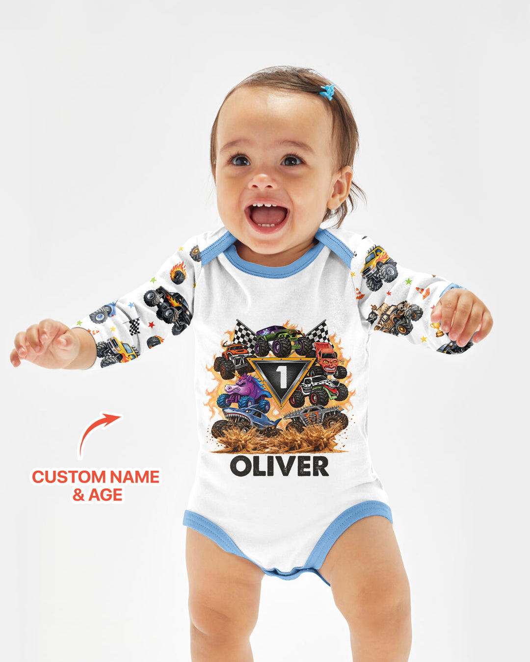 Personalized Monster Trucks Birthday Boy Bamboo Bodysuit